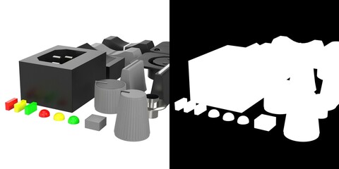 3D rendering illustration of some audio mixer parts