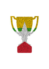 Winner cup silhouette in colors of national flag. Myanmar