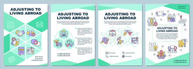 Adjusting to living abroad brochure template. Moving abroad. Flyer, booklet, leaflet print, cover design with linear icons. Vector layouts for presentation, annual reports, advertisement pages