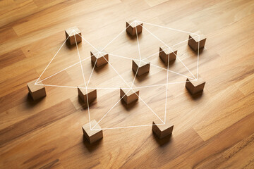 Connection or networking concepts with wood block.teamwork management