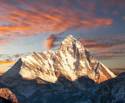 mount Nanda Devi sunset view India Himalaya mountain