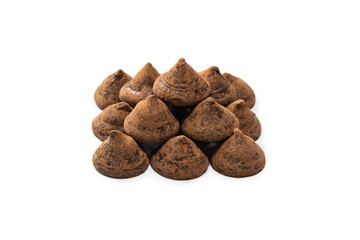 Chocolate truffles isolated on a white background.