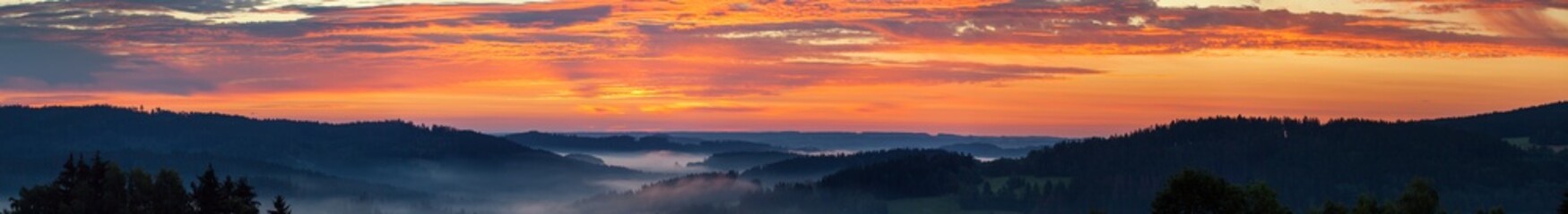Naklejka na ściany i meble Morning panoramic sunset view from zdarske vrchy