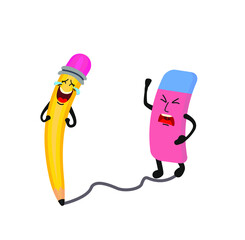 Funny cute pencil and eraser characters