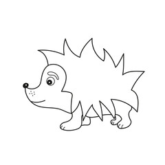 Simple coloring page. Hedgehog - little cute hedgehog, contour on white. Coloring book for kids