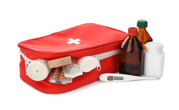First aid kit on white background. Health care