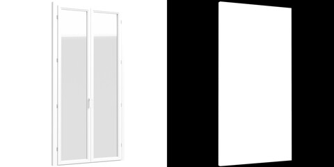3D rendering illustration of a 2-panels French window door