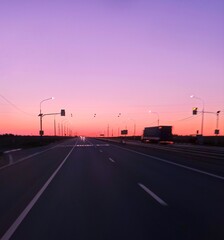 sunset on highway