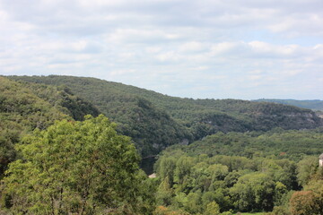 Beautiful panoramic view over the treetops of the forests in the Dordogne, France.