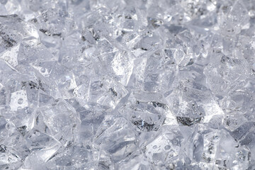 Clear crushed ice as background, closeup view