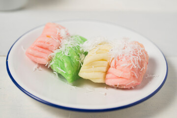 Getuk lindri, traditional food from Java Indonesia against white background