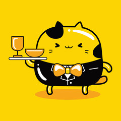 cute cat character waiter profession