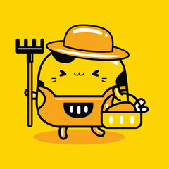 cute cat character farmer profession