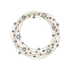 Christmas  wreath with hearts,stars and beads