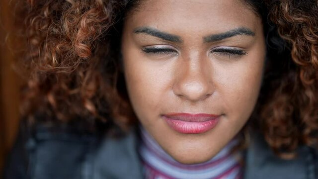 Portrait black woman close-up face, Brazilian person