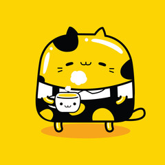 cute cat character barista profession