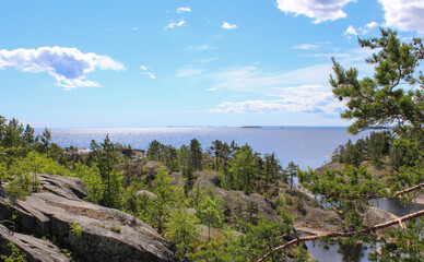 Fototapeta na wymiar Picturesque view from the height of the nature of Karelia