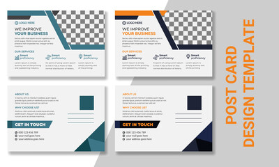 Corporate business postcard design template design. Orange and green color. 