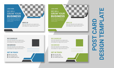 Corporate business postcard design. Blue and green color. 