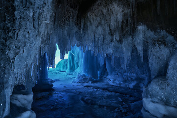 ice cave winter frozen nature background landscape