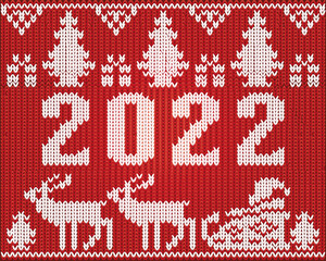 Fototapeta na wymiar Knitted winter scandinavian pattern card, New 2022 year. vector illustration