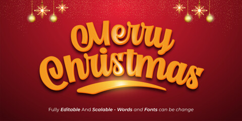 Merry christmas text yellow color 3d style editable text effect