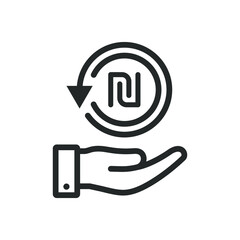 Shekel chargeback on hand icon design isolated on white background. Vector illustration