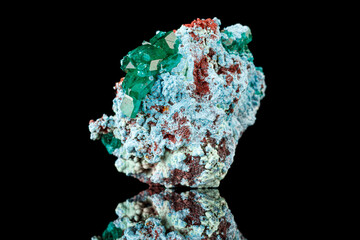 macro mineral stone Dioptase on a black background