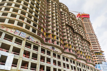 construction of building concrete boxes initial stage finishing works.