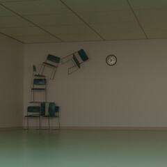 3d render, 3d illustration. Empty room or office with waiting chairs.
