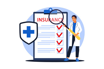 Health insurance concept. Health care, finance and medical service. Vector illustration. Flat