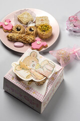 Candy for baby party with candies and cakes