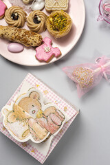 Candy for baby party with candies and cakes