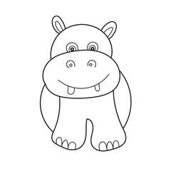 Simple coloring page. Coloring book for kids with funny hippopotamus.