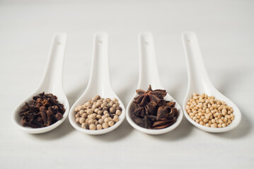 Spices and hebs ingredients, such as coriander, star anise, clove, cinnamon and pepper