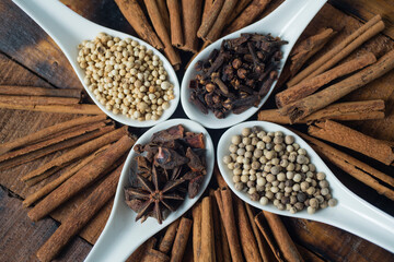 Spices and hebs ingredients, such as coriander, star anise, clove, cinnamon and pepper