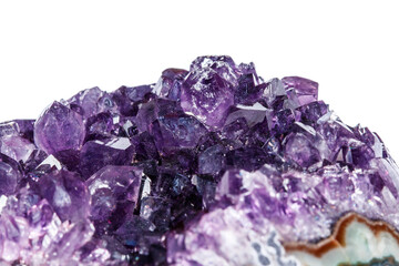 Amethyst Crystal Druse  macro mineral on white background