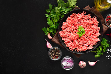 Raw beef minced meat on plate
