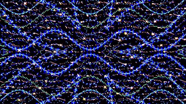 shining bright lines set blue wave motion, colorful, on black background