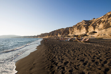 Vlychada beach volcanic ash sand rock formation on Santorini island in Greece