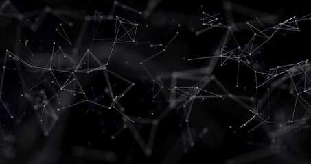 Abstract wave with moving dots and lines. Flow of particles. Cyber technology illustration. 3d rendering