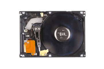 open computer hard drive isolated on white background