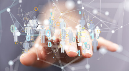 Global network. Blockchain. 3D illustration. Neural networks and artificial intelligence. Abstract