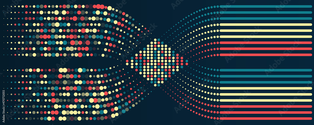 Aufkleber Visualization of Sorting data, Abstract processing of information flow. Vector database background. Filtering machine algorithms.