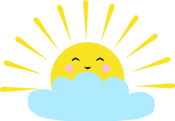 Vector icon of smiling sun and cloud in cartoon style
