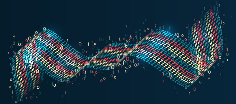 Visualization Sorting data, Abstract flow of information as circles and binary code. Vector database background.