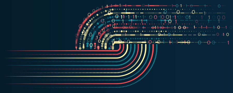 Visualization Sorting data, Abstract flow of information as circles and binary code. Vector database background.