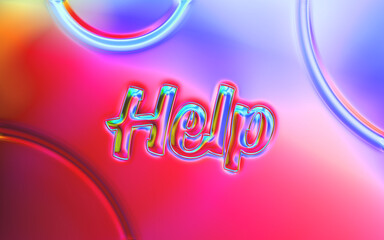 Neomorphism holographic chrome help text word