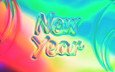 Neomorphism holographic chrome new year text word