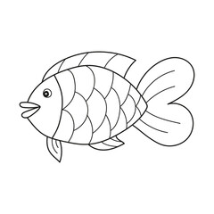 Simple coloring page. Drawing worksheet for preschool kids with easy gaming level - Fish
